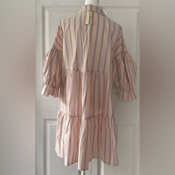 NWT Mango “Gabriela” Striped 100% Cotton Puff Sleeve Dress Size 6 - Picture 6 of 15